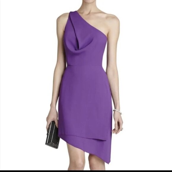 BCBG MAXAZRIA Somara One-Shouldered Asymmetrical Chiffon Purple Dress Sz 6 - Picture 3 of 14
